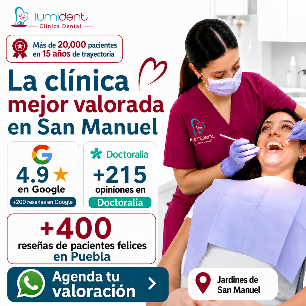Lumident Clínica Dental en San Manuel Puebla. La clínica mejor valorada de San Manuel y una de las mejores de todo Puebla